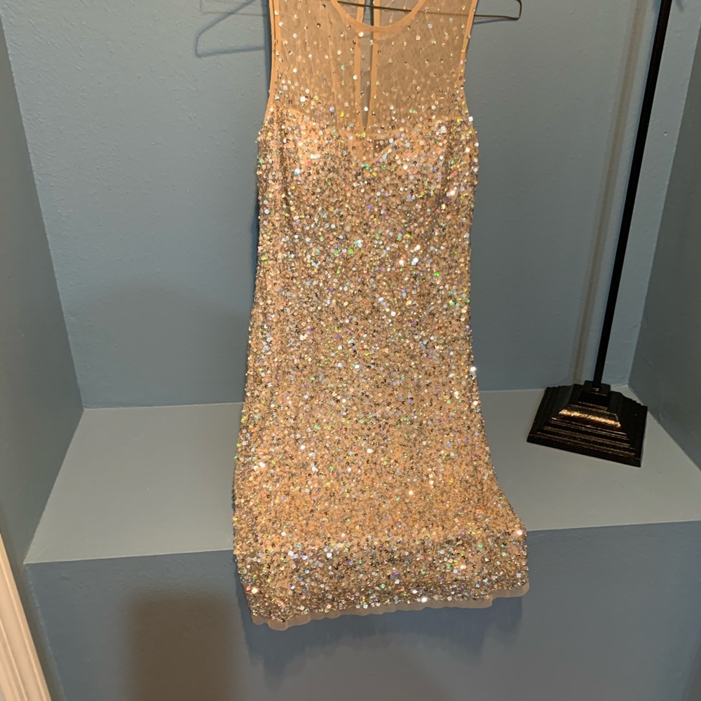Beige beaded cocktail dress
